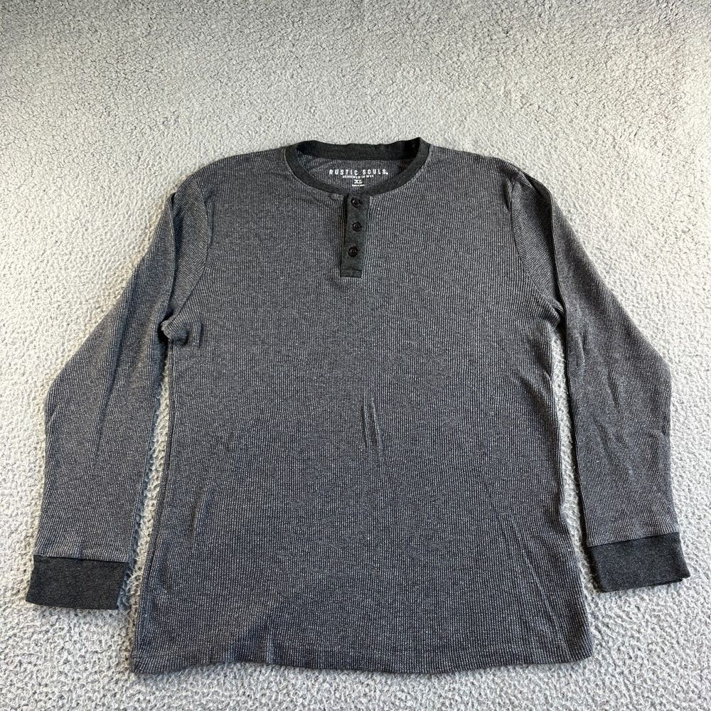 Rustic Souls T‎ Shirt Mens Extra Large Gray Henley Waffle Knit Thermal Outdoor